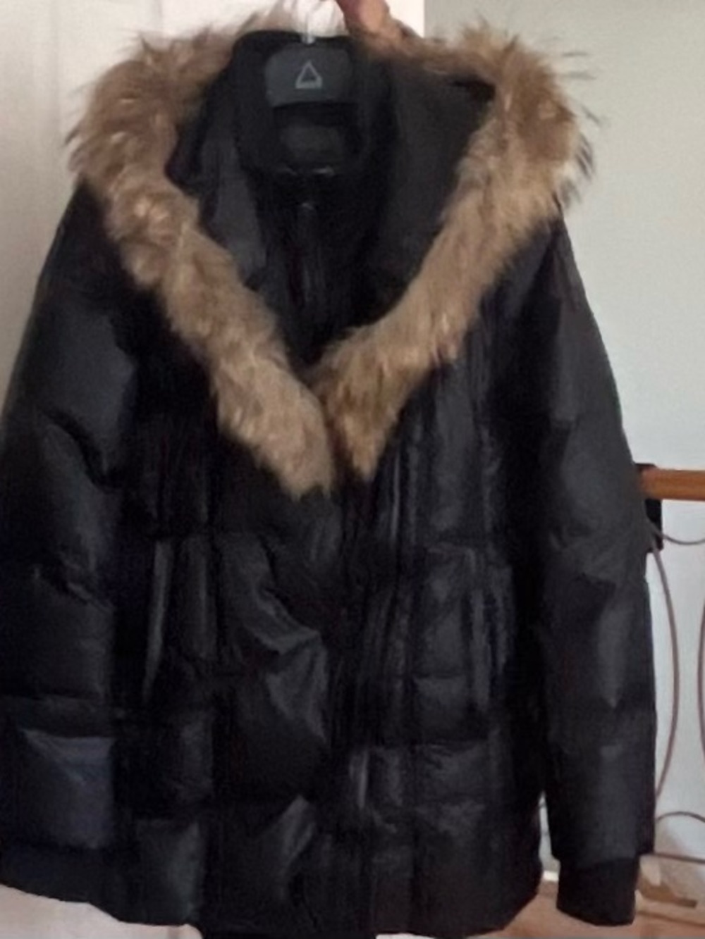 Atelier Noir Black Puffer Coat/Parka with Fur Hood and Duvet Down Blend Interior